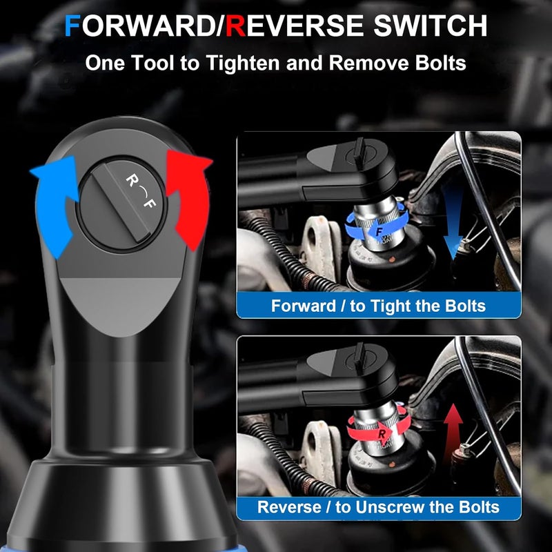 AZZUNO Cordless Electric Ratchet Wrench 3/8 Drive, 30 Ft-lbs Torque & 300 RPM, Power Ratchet Wrench Set With Variable Speed, LED Light, 2 Packs 2.0Ah Battery, Fast Charger, 7 Sockets - Image 5